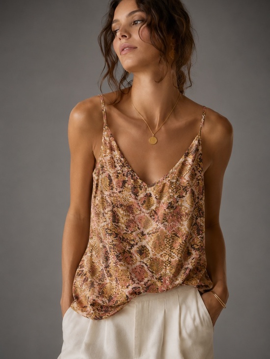 Anthropologie Tops - NWT E by Eloise Anthropologie 100% Silk Snake Print Cami Tank Top Orange - L